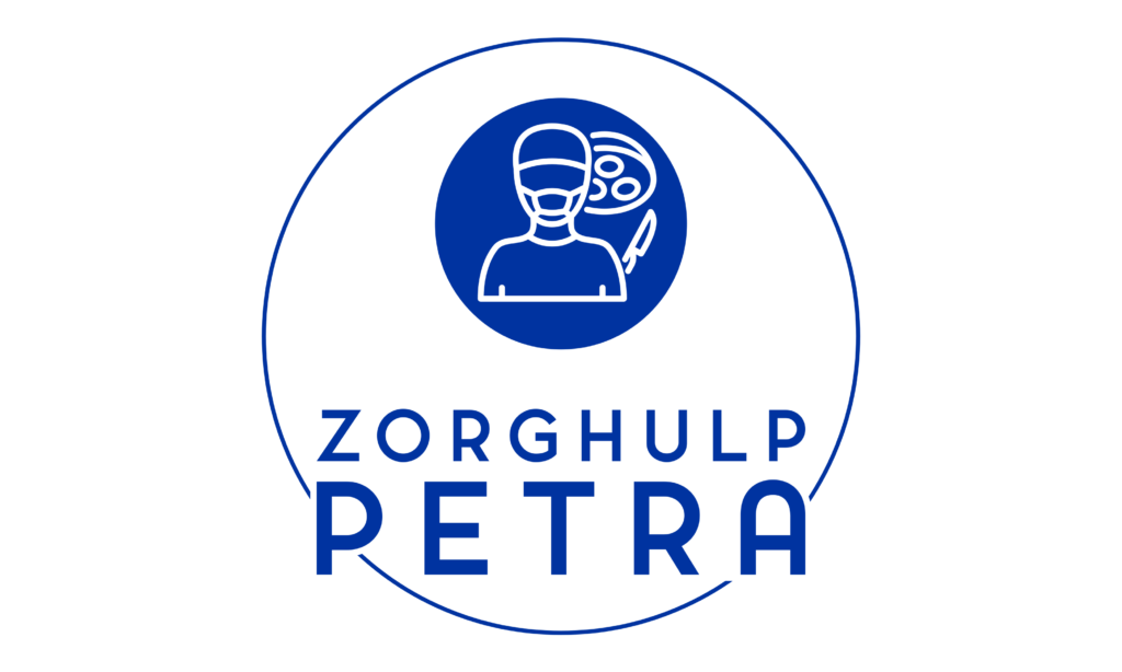 Logo van Zorghulp Petra, met in de cirkel een operatielamp een mes en een persoon met mondkap
