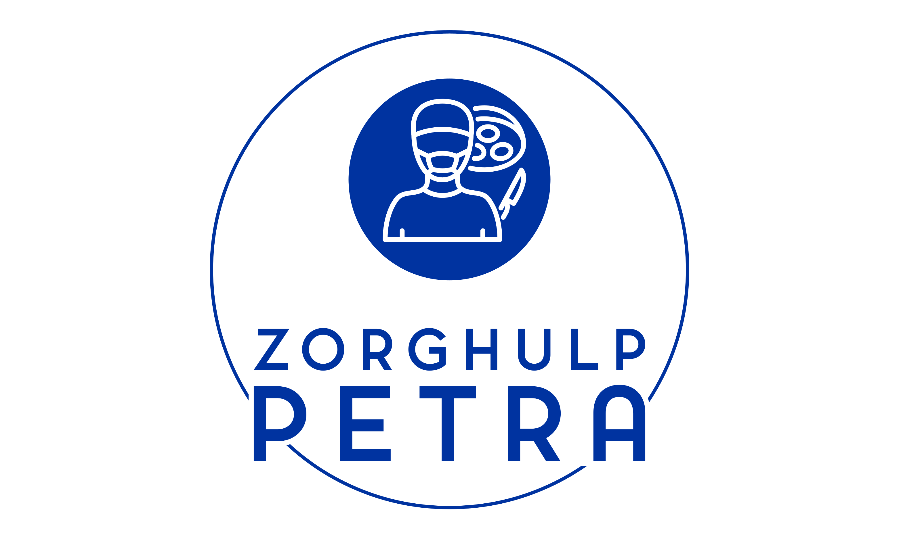 Logo van Zorghulp Petra, met in de cirkel een operatielamp een mes en een persoon met mondkap